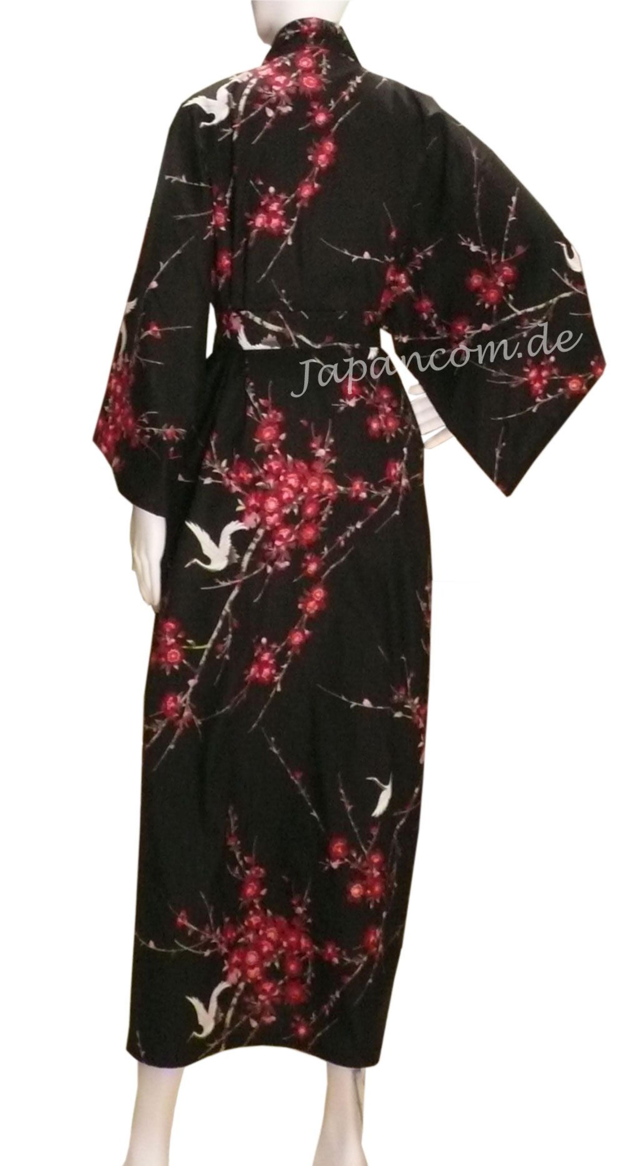Kimono Bademantel Cherry Blossom schwarz gefüttert